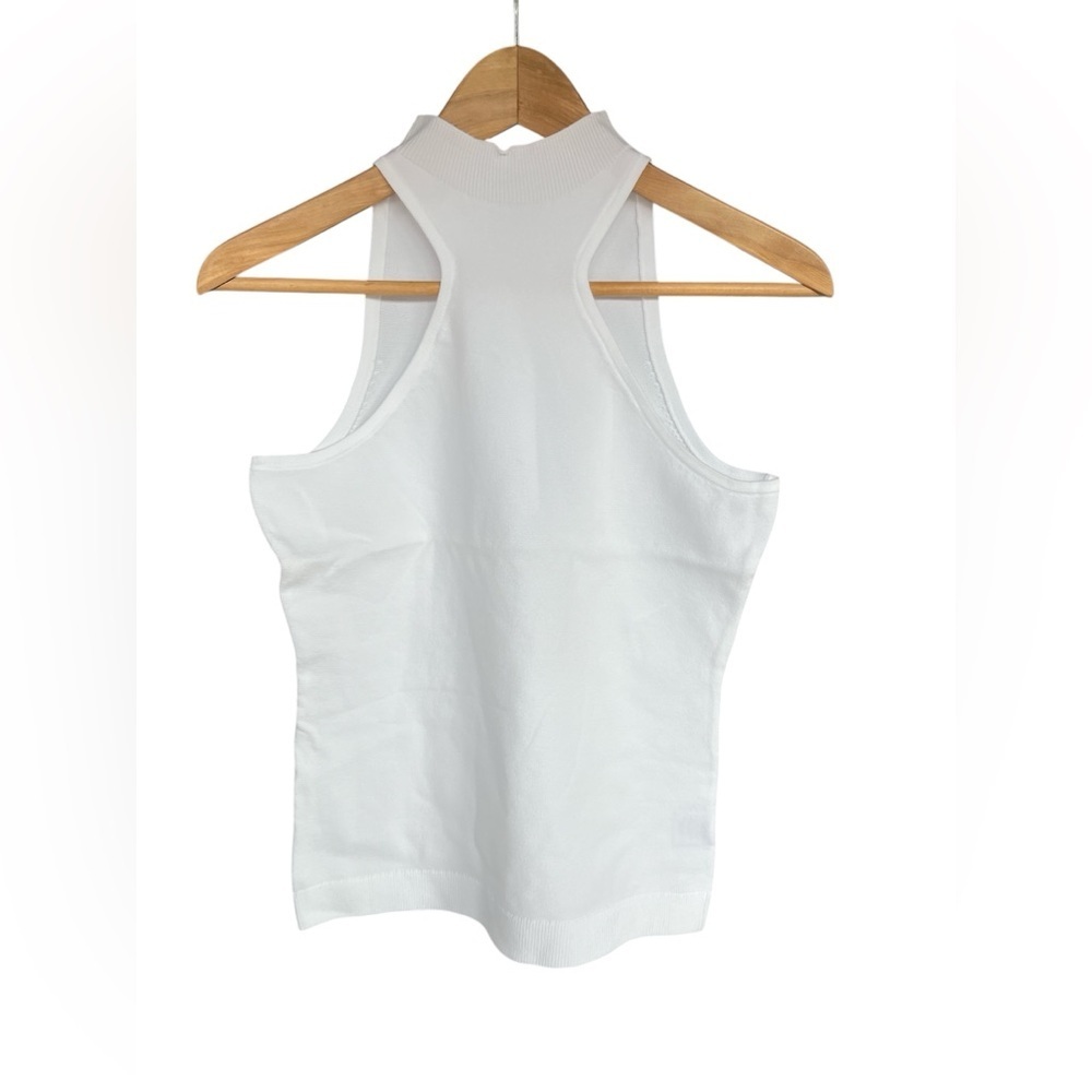 525 America Racerfront Knit Tank Top Sleeveless Mock Neck Bleach Small White - Picture 2 of 5